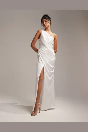 ASOS Vestido de novia color asimétrico y drapeado de satén de -Blanco