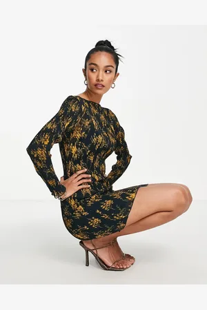ASOS Vestido corto plisado con estampado de flores de -Multicolor