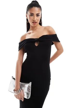 ASOS Vestido midi con escote Bardot y detalle de lazo de