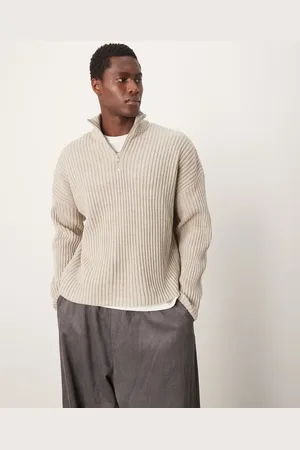 ASOS Jersey de corte cuadrado extragrande con media cremallera de punto de - neutro