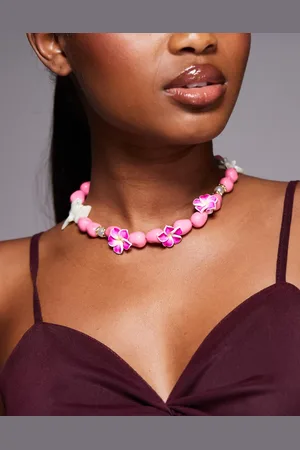 South Beach Collar de cuentas gruesas con flores de loto de