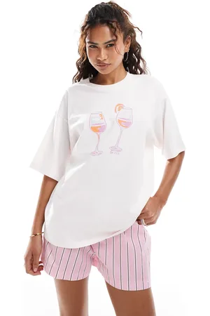 JJXX Camiseta rosa extragrande con estampado de spritz naranja de