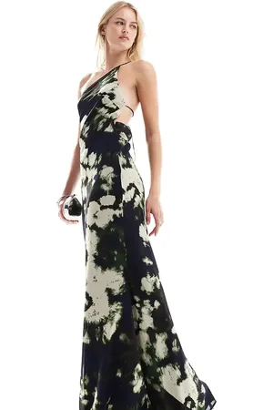 ASOS Vestido largo negro asimétrico con estampado abstracto y espalda descubierta de ASOS DESIGN Tall-Multicolor