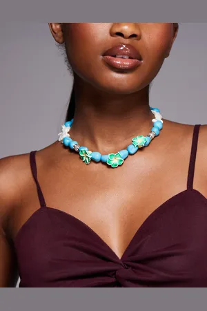 South Beach Collar de cuentas gruesas con flores de loto de