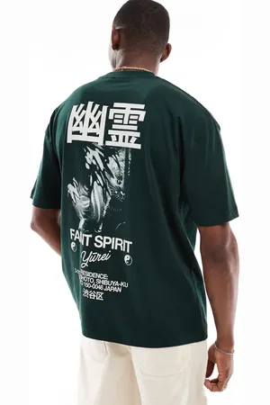 ASOS Camiseta verde oscuro extragrande con estampado gráfico de estilo sukajan de