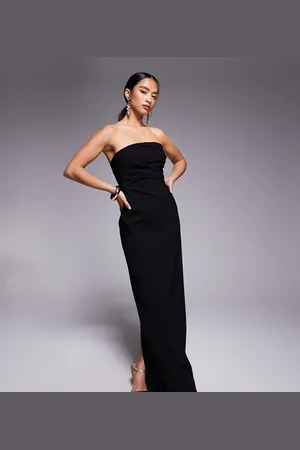 Vesper Vestido largo con escote palabra de honor y cintura drapeada de bengalina de