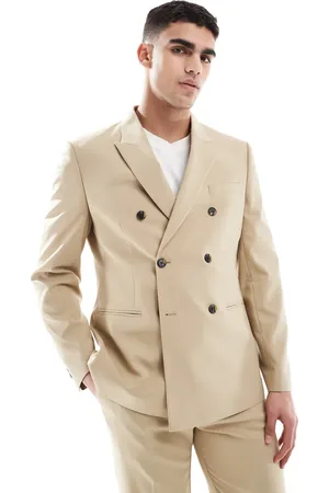 ASOS Chaqueta de traje color de corte slim con doble botonadura de -Neutro
