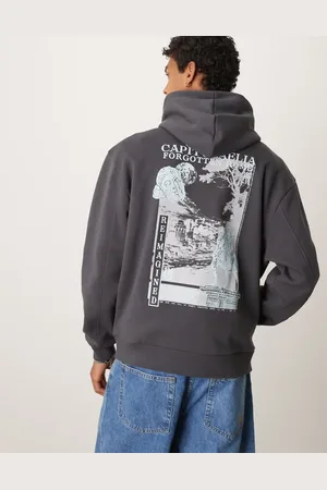 ASOS Sudadera extragrande con capucha y estampado en la espalda en gris de