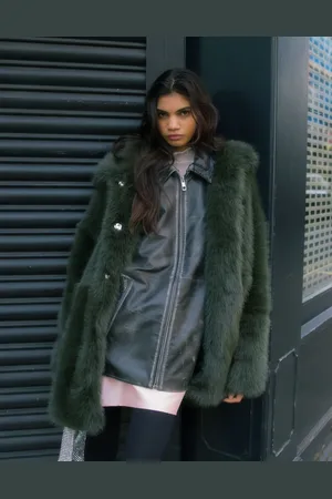 Topshop Abrigo midi con cuello alzado de piel sintética de