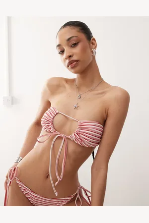 Weekday Top de bikini a rayas rojas y blancas con diseño multiposición de -Rojo