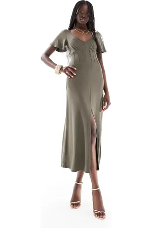 ASOS Vestido de tarde midi con detalle tipo corsé de -Verde