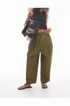 Topshop Pantalones caquis de corte abombado sin cierres con pinzas de -Verde