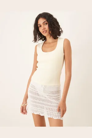 Gina Tricot Camiseta limón de tirantes con ribetes bordados de algodón de