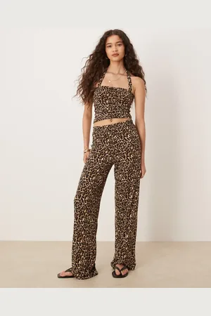 VILA Pantalones ceñidos con estampado de leopardo de punto liso de (parte de un conjunto)-Multicolor