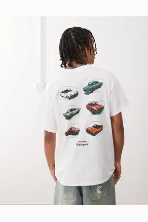 Reclaimed Camiseta blanca extragrande con estampado de coche en la espalda de