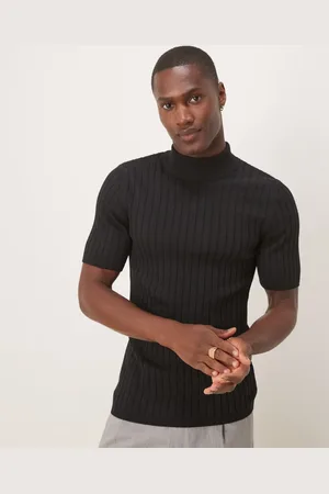 ASOS Camiseta negra ajustada con cuello subido de canalé de