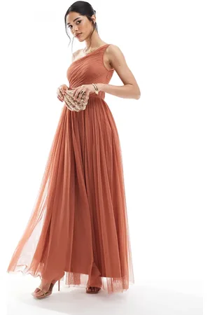 Lace & Beads Vestido de dama de honor largo color terracota asimétrico de -Marrón