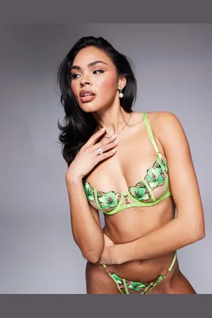 Ann Summers Sujetador balconette color lima sin relleno Caged Hibsicus de