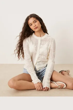 ASOS Cárdigan color con diseño de patchwork de punto calado de -Blanco