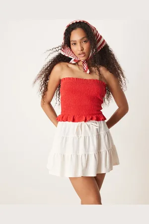 Gina Tricot Minifalda color con vuelo y volantes de -Blanco