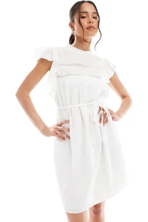 VERO MODA Vestido corto blanco con cinturón anudado de plumeti de