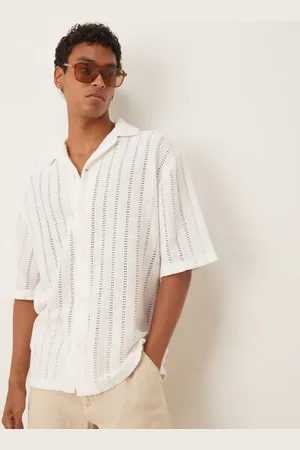 MANGO Camisa blanca con botones de punto de