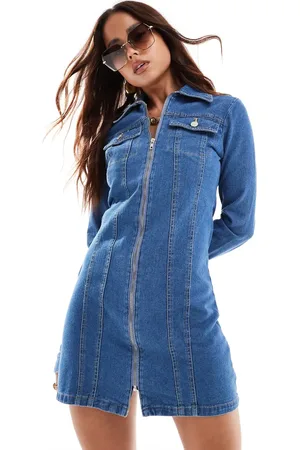 Miss Selfridge Vestido camisero vaquero azul con y detalle de cremallera de