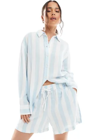 VERO MODA Pantalones cortos a rayas azul tenue de tejido efecto lino de (parte de un conjunto)
