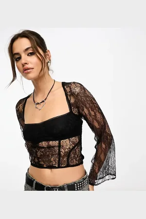 Reclaimed Top estilo corsé de manga larga de encaje de