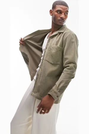 Topman Camisa de manga larga y corte estándar con cuello de solapas de pana de -Verde