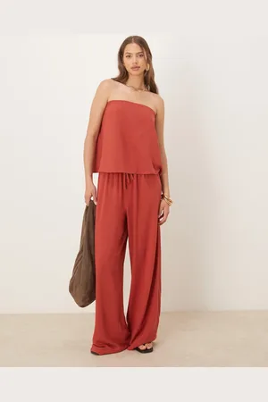 ASOS Pantalones color óxido sin cierres de mezcla de lino de -Rojo