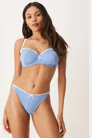 ASOS Braguitas de bikini azul suave de pernera y talle altos con volantes blancos Imogen de
