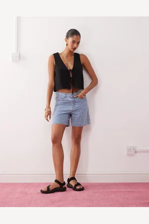 Noisy May Pantalones cortos vaqueros azul claro a rayas de corte suelto de