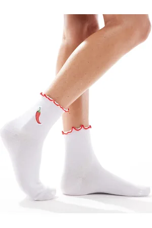 ASOS Calcetines blancos con bordado de guindilla y volante superior de