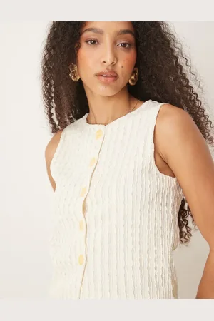 ASOS Top color semitransparente sin mangas de croché texturizado de (parte de un conjunto)-Neutro