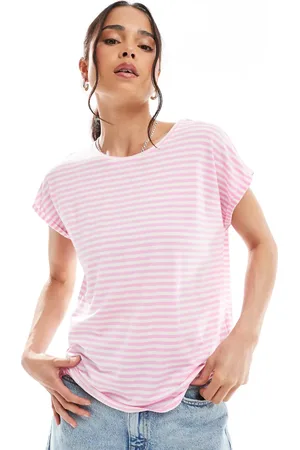 VERO MODA Camiseta a rayas rosas extragrande de