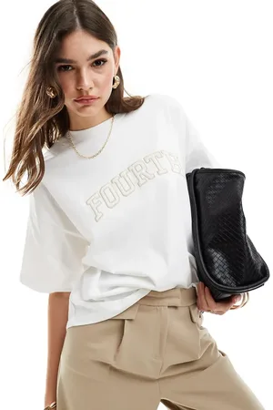 4th & Reckless Camiseta blanca extragrande con logo de croché de