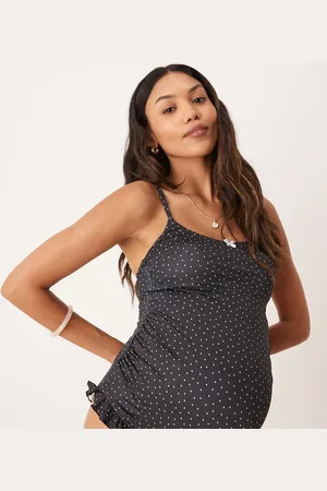 ASOS Bañador negro con estampado de lunares y cuello ancho Gerri de Maternity