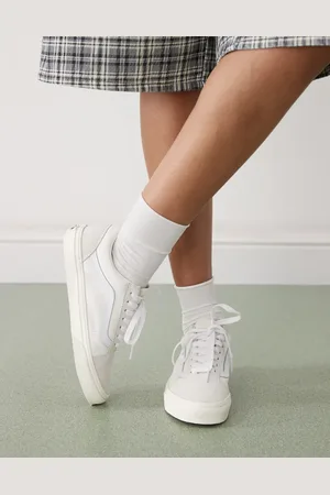 Vans Zapatillas de deporte blancas a cuadros dameros monocromáticos Old Skool de