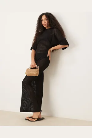 ASOS Vestido midi estilo camiseta con cintura recogida de croché de -Sin color