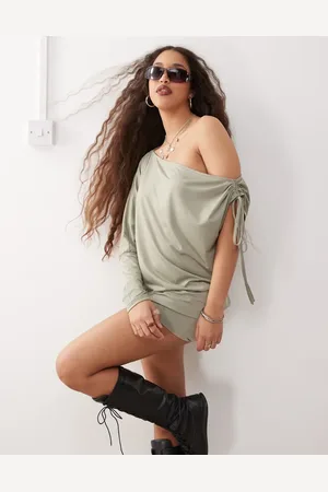 Monki Vestido corto de manga larga con diseño drapeado de -Verde