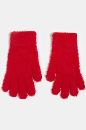 Accessorize Guantes rojos muy elásticos de punto mullido de