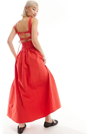 Glamorous Vestido largo de falda de corte amplio con escote cuadrado y cintura caída de