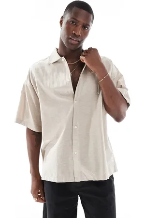 JACK & JONES Camisa beis extragrande de lino de -Neutro