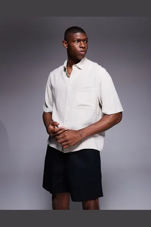 ASOS Camisa color de corte cuadrado de mezcla de lino de -Neutro