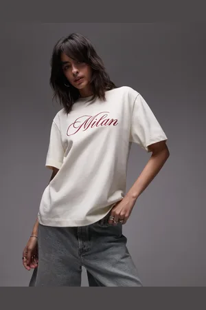 Topshop Camiseta color crema de manga corta con bordado "Milan" premium de -Blanco