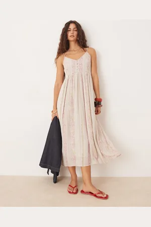 Y.A.S Vestido midi color crema de tirantes con botones delanteros y estampado de flores y ra para festivales de -Blanco