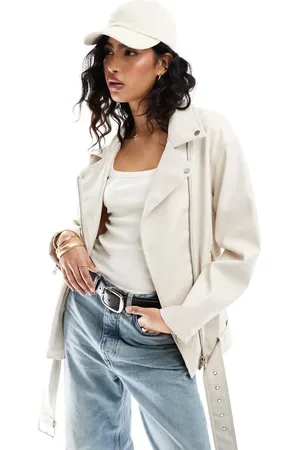 ASOS Chaqueta biker larga blanca extragrande de cuero sintético de