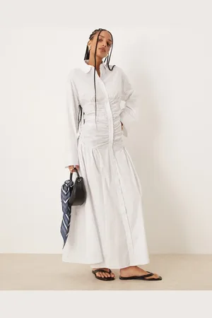 ASOS Vestido camisero largo con cuerpo fruncido y cintura baja de