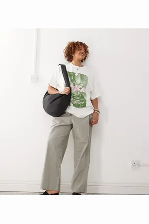 Noisy May Pantalones grises a rayas de pernera ancha con lazada delantera de